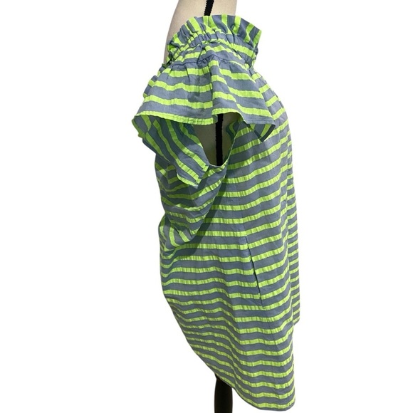 Corey Lynn Calter Anthropologie Bayside Off Shoulder Dress Green Striped Size L - Picture 3 of 11